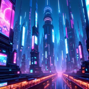 AI-genererad futuristisk konst - 'Stad i ljus'